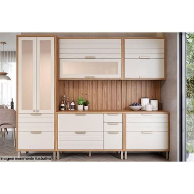 Armário De Modulado Eloise C/ 2 Portas Basculante C/ Vidro Reflecta 120cm Cinamomo/off White - Mgm