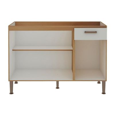 Balcão De Cozinha P- Pia Essência C- 3 Portas E 1 Gaveta S- Tampo 120cm Freijo-white Laca - Genialflex