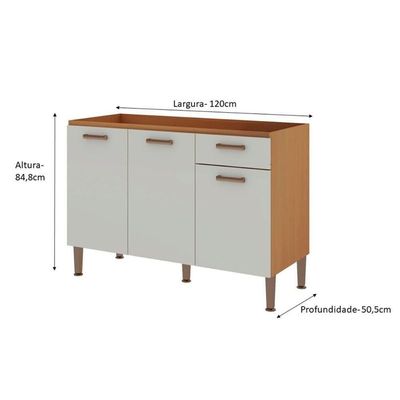 Balcão De Cozinha P- Pia Essência C- 3 Portas E 1 Gaveta S- Tampo 120cm Freijo-white Laca - Genialflex
