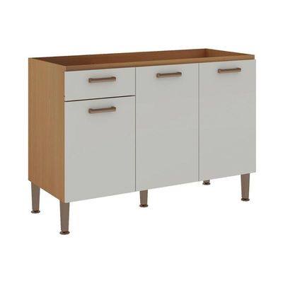 Balcão De Cozinha P- Pia Essência C- 3 Portas E 1 Gaveta S- Tampo 120cm Freijo-white Laca - Genialflex