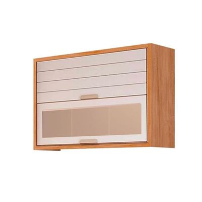 Armário Aéreo Cozinha Modulado Eloise C/ 2 Portas Basculante C/ Vidro Reflecta 120cm Cinamomo/off White - Mgm