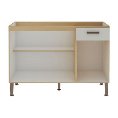 Balcão De Cozinha C- Tampo Essência C- 3 Portas E 1 Gaveta 120cm Freijo-white Laca - Genialflex
