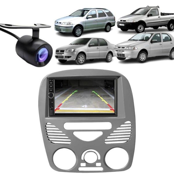 Central Multimídia 2 Din Mp5 Fiat Weekend G2 Câmera Moldura Cinza