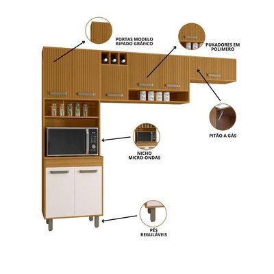 Cozinha Compacta (03 Peças) Malta Freijo Ripado Off Acetinado - Ssx Multicoisas