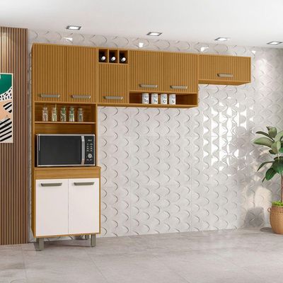Cozinha Compacta (03 Peças) Malta Freijo Ripado Off Acetinado - Ssx Multicoisas
