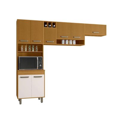 Cozinha Compacta (03 Peças) Malta Freijo Ripado Off Acetinado - Ssx Multicoisas