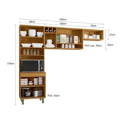 Cozinha Compacta (03 Peças) Malta Freijo Ripado Off Acetinado - Ssx Multicoisas