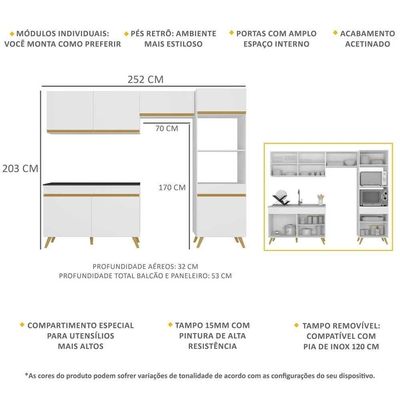 Cozinha Compacta 4 Peças Com Armário E Balcão Branca