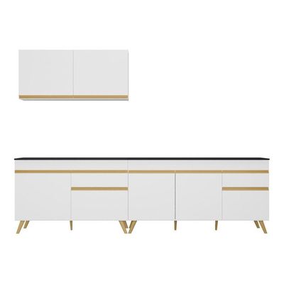 Armário De Cozinha Compacta 270cm Veneza Multimóveis V2076 Branco/dourado Branco/dourado