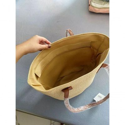 Bolsa De Palha Grande Com Forro Para Praia, Piscina, Férias E Uso Diário - Caqui Listrada
