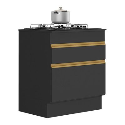 Balcão Cozinha Para Cooktop 70cm Com Rodapé 1 Porta 1 Gaveta Veneza Multimóveis V2118 Preto/dourado