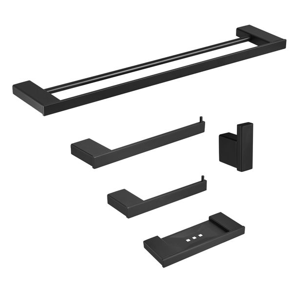 Kit de Acessórios para Banheiro 5 peças Aço Inox 304 Preto Black Matte Premium
