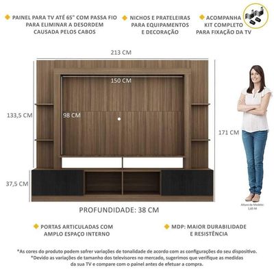 Rack Estante Painel Suporte Tv 65´´ Madeirado/Preto