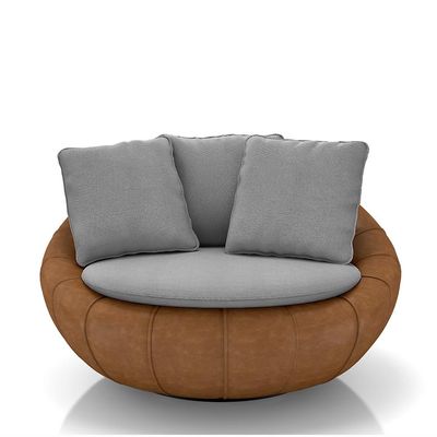 Kit 2 Poltronas Giratória Sala de Estar com Almofadas Afrodite Cinza Caramelo Manchado Linho/PU G45 - Gran Belo