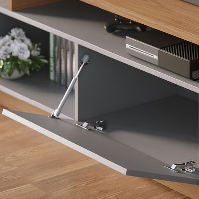Estante Painel Para TV 65 Pol com LED Alencar C04 Freijó Cinza Fosco - Lyam Decor