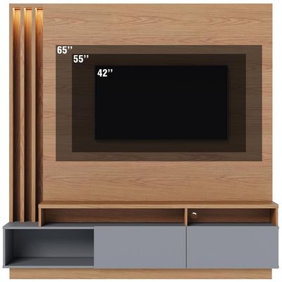 Estante Painel Para TV 65 Pol com LED Alencar C04 Freijó Cinza Fosco - Lyam Decor