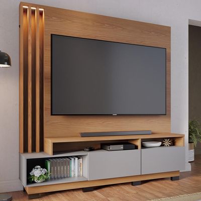 Estante Painel Para TV 65 Pol com LED Alencar C04 Freijó Cinza Fosco - Lyam Decor