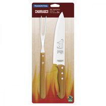 Jogo Trinchante Tramontina Churrasco com Laminas em Aço Inox e Cabos de Madeira Natural 2 Peças