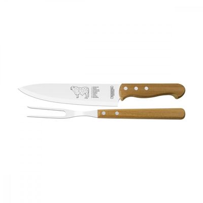 Jogo Trinchante Tramontina Churrasco com Laminas em Aço Inox e Cabos de Madeira Natural 2 Peças