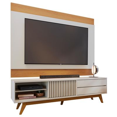 Rack Para Sala Venice com Painel Para TV 75 Pol Cairo C04 Off White Matte Freijó - Lyam Decor