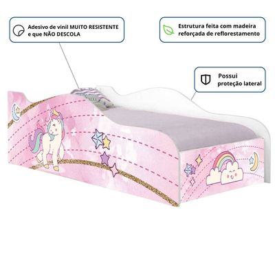 Mini Cama Infantil 157,5x72,5cm com Proteção Lateral Personagens Unicórnio K02 - D'Rossi