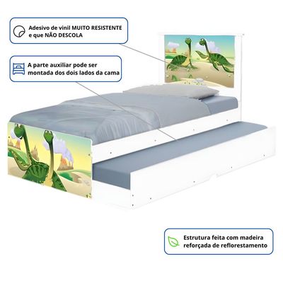 Cama Solteiro Infantil com Cama Auxiliar 195x96cm Personagens Dinossauro K02 - D'Rossi