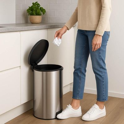 Lixeira Redonda com Pedal 20L Tramontina New Aço Inox Polido para Banheiro Cozinha Escritório