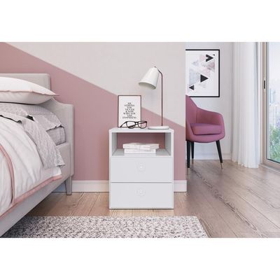 Mesa De Cabeceira Com 2 Gavetas Multimóveis Branca Branco