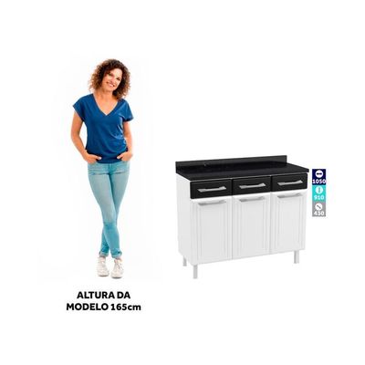 Balcão De Cozinha De Aço Triplo Com Tampo Rose Branco