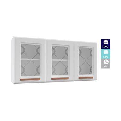 Armário De Cozinha De Aço Aéreo Triplo 120 Cm Branco