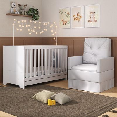 Berço 3X1 Com Colchão Incluso E Poltrona Elza Mp4094 Branco