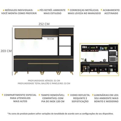 Cozinha Completa 5 Peças Com Leds Mp2037 Veneza Up