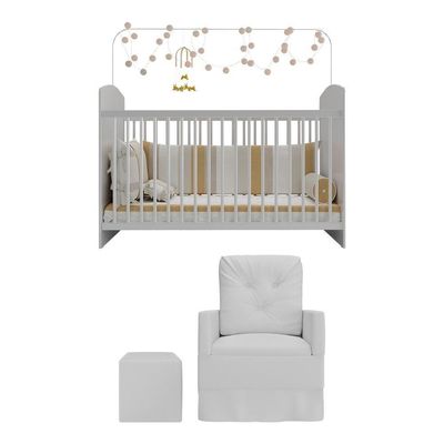 Berço Com Colchão Incluso Poltrona E Puff Olaf Mp4105 Branco