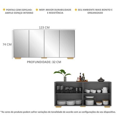 Aparador Buffet 4 Portas Multimóveis V3556 Rustic/Preto