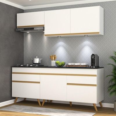 Armário De Cozinha Compacta 190cm Com Leds Veneza Up Multimóveis V2030 Branco/dourado Branco/dourado