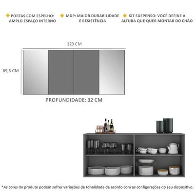Aparador Buffet 4 Portas Multimóveis V3559 Branco/Preto