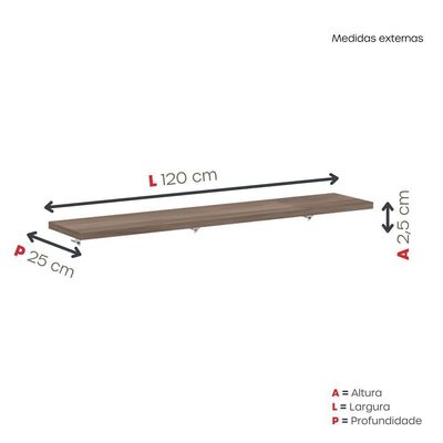Prateleira De Parede 1200x250mm Walnut