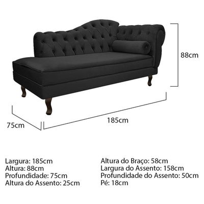 Kit Diva Recamier Diana 185Cm Lado Esquerdo E 02 Poltronas Julia Suede - Doce Sonho Móveis Preto