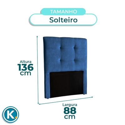Cabeceira Estofada Solteiro Alice Nature Veludo Azul 88x136