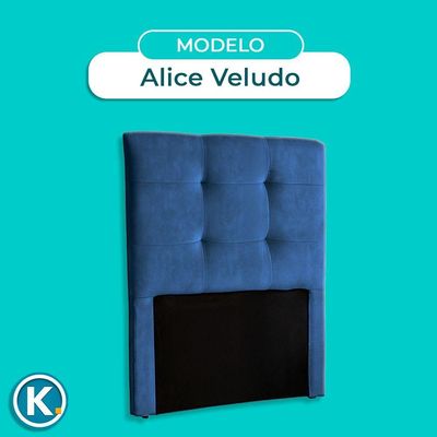 Cabeceira Estofada Solteiro Alice Nature Veludo Azul 88x136