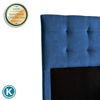 Cabeceira Estofada Solteiro Alice Nature Veludo Azul 88x136