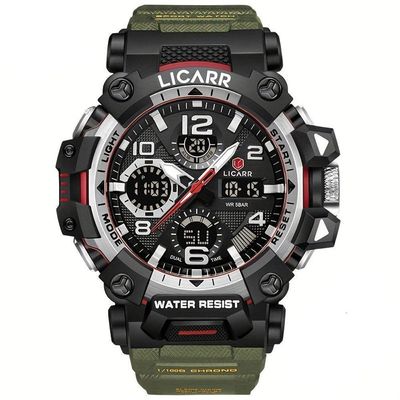 Relógio Digital Masculino à Prova De água 5atm Duplo Display Esportivo Quartzo Exército Verde