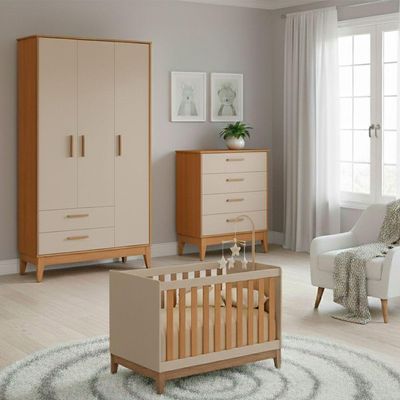Jogo De Quarto Para Bebe Completo 3 Portas Flip Areia Com Savana