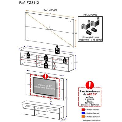 Rack Com Painel E Suporte Para Tv Até 65´´ Fg3112 Preto