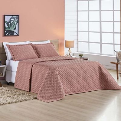 Kit Cobre Leito Vênus Casal Dupla Face Micropercal 200 Fios Liso 3 Peças - Rosê