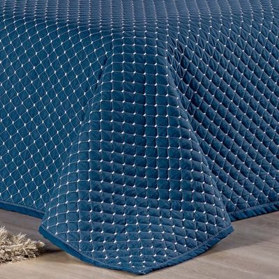 Kit Cobre Leito Vênus Queen Dupla Face Micropercal 200 Fios Liso 3 Peças - Azul Marinho