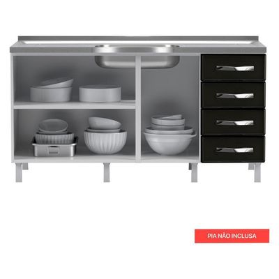 Balcão De Cozinha De Aço Quádruplo S/Tampo P/ Pia 160cm
