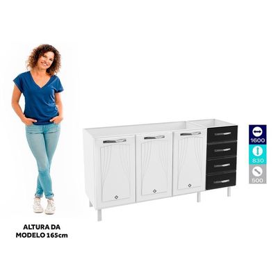 Balcão De Cozinha De Aço Quádruplo S/Tampo P/ Pia 160cm