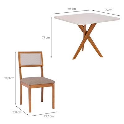 Conjunto de Mesa Quadrada com Tampo de Vidro Off White Cacau e 4 Cadeiras Encanto Revestimento Sintético Marrom e Cinamomo