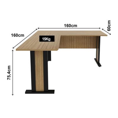 Mesa Escrivaninha De Canto Para Escritório 160 Cm Me4195 Amendoa Preto Tecno Mobili Amendoa Preto